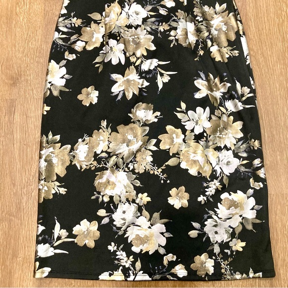 Black Silver and Gold Floral Print Sleeveless Sheath Dress Size Small Metallic - Picture 10 of 16